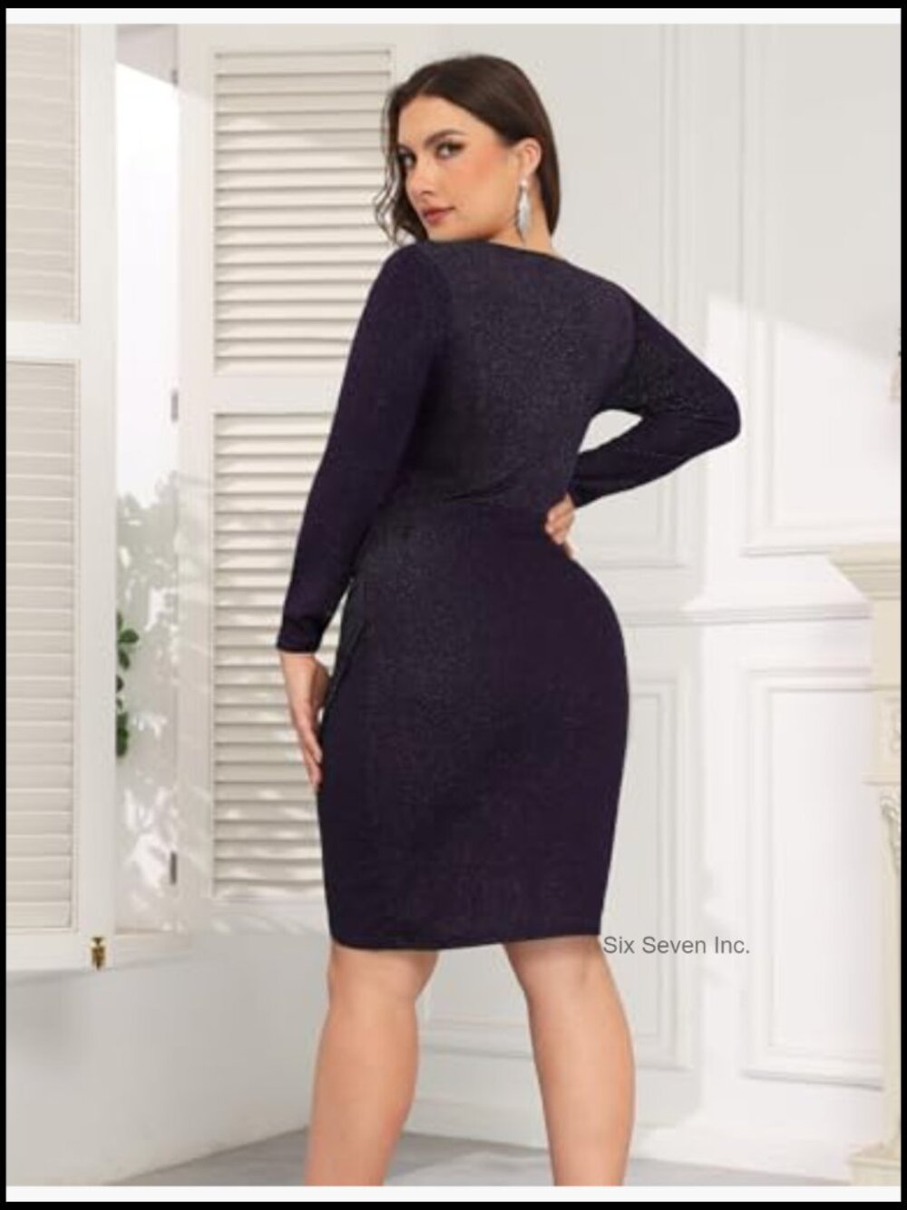 Plus Size Sparkle Sequin Ruched Bodycon Mini Wrap Dress Ruffle Sleeve Party - Picture 2 of 6